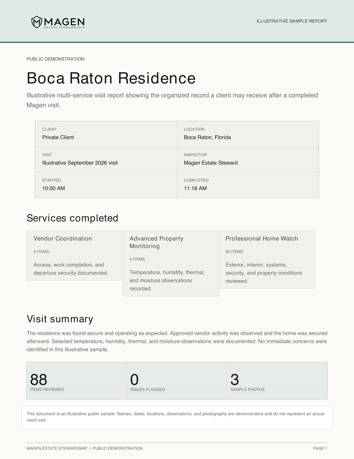 Cover page of an illustrative Magen multi-service visit report
